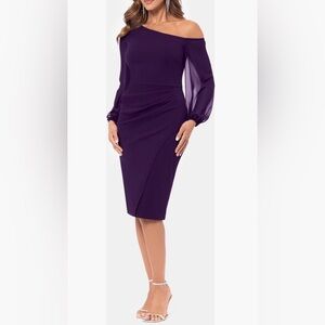 Betsy & Adam Off Shoulder Sheath Cocktail Dress A26827